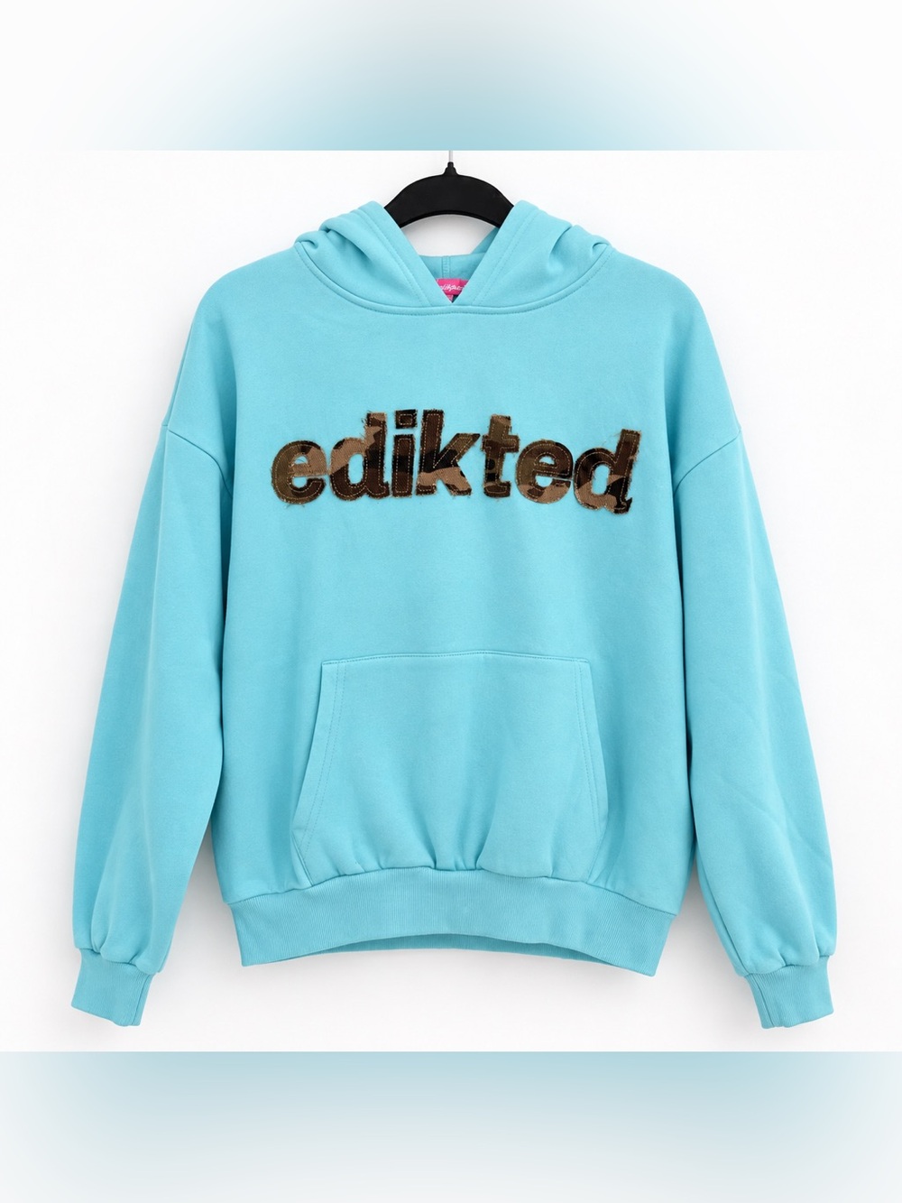 Edikted Cutie Hoodie Turquoise Camo Logo Patch XS NWT